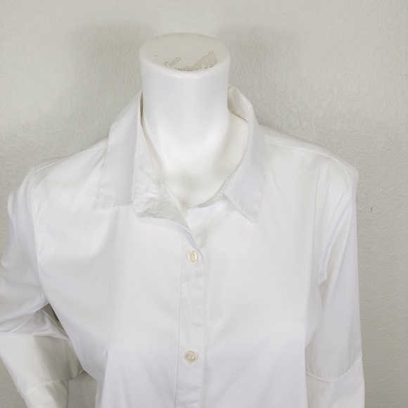 NWT Calvin Klein White Button Down Bell Half Sleeve Top Size Large - Picture 3 of 11
